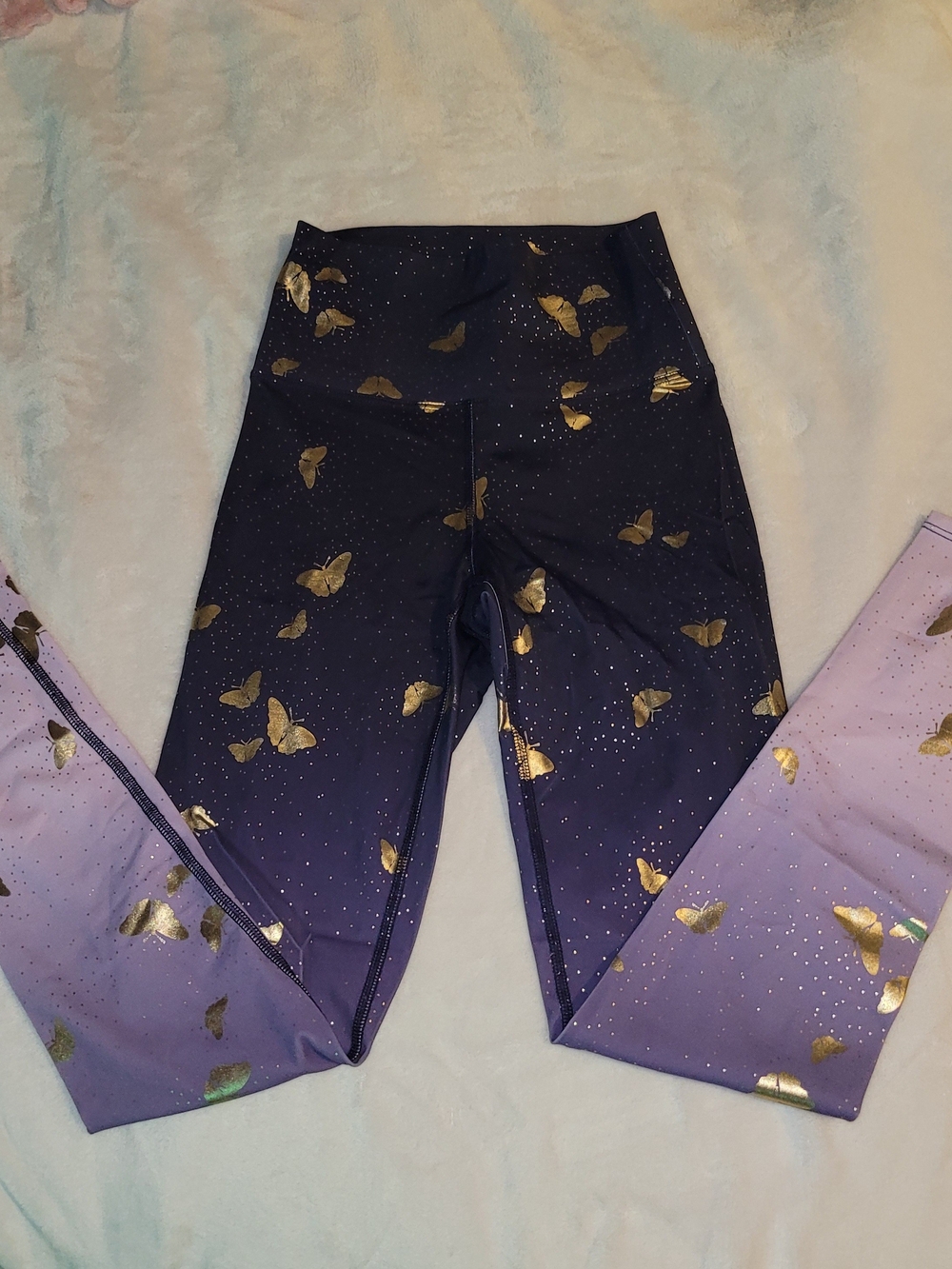Beach Riot Piper Purple Ombre Leggings with Gold Butterfly Print